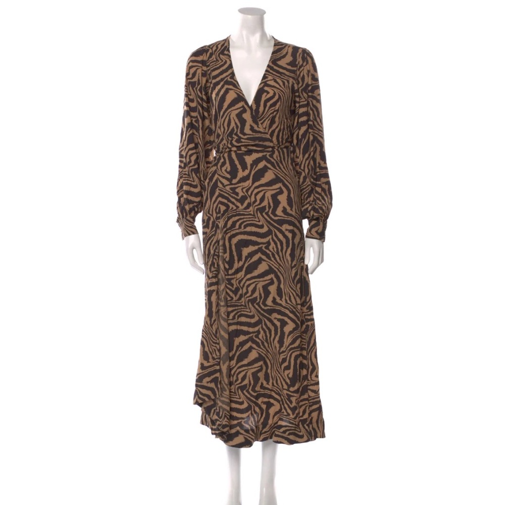 Ganni Tiger Print Georgette Maxi Wrap Dress